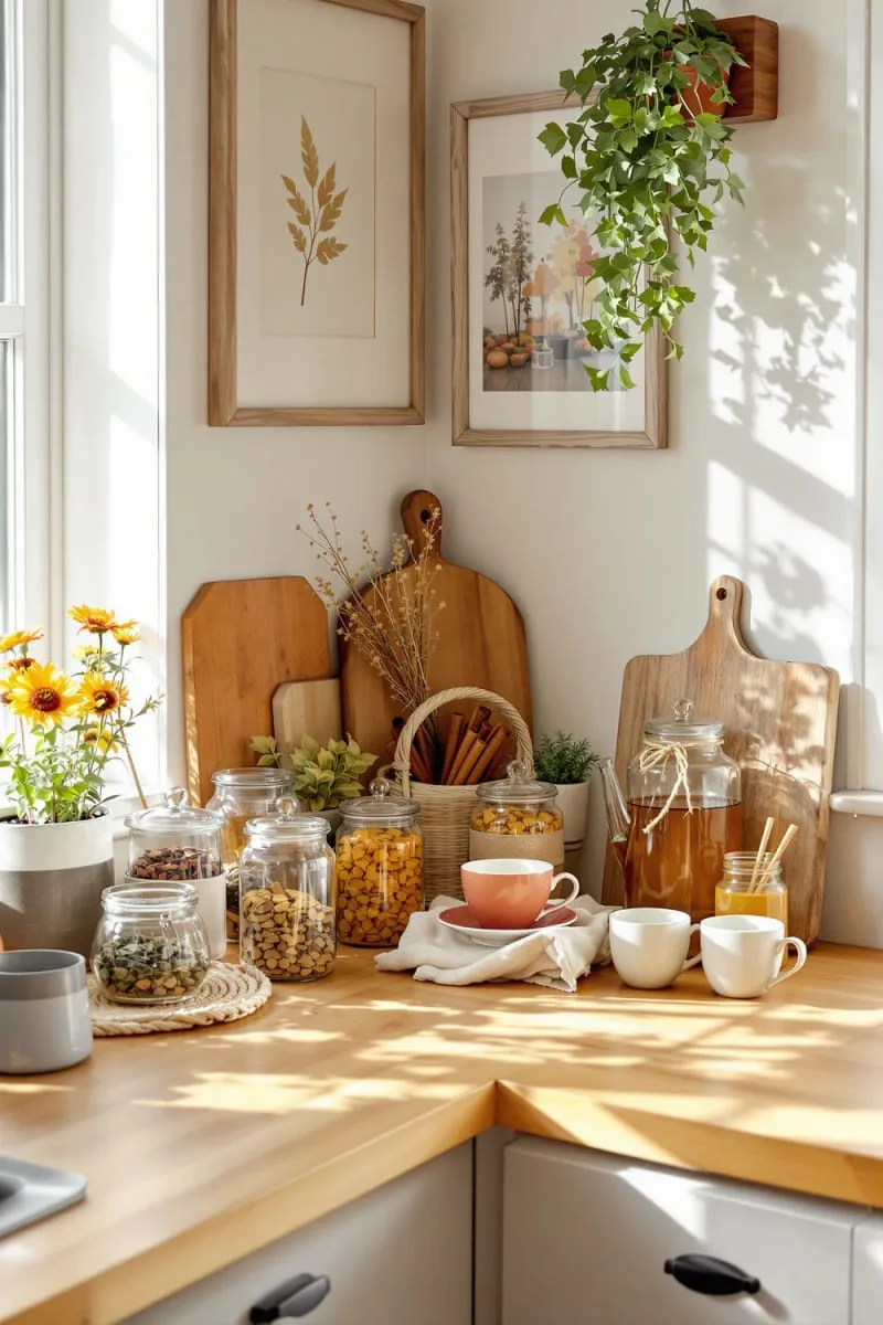 cozy tea station with spiced jars and cinnamon stick bundles 1