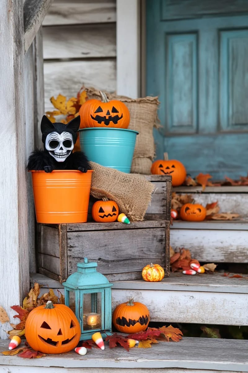 creaky wooden crates brimming with retro pumpkin pails and spooky masks 1
