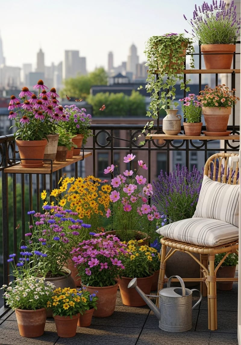 create a pollinator paradise with balcony flower pots full of wildflowers 1