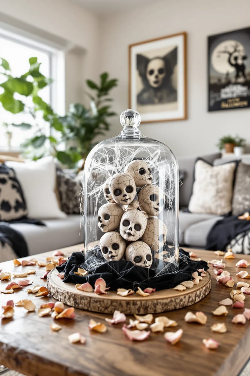 creepy doll heads arranged in a glass display dome centerpiece 1