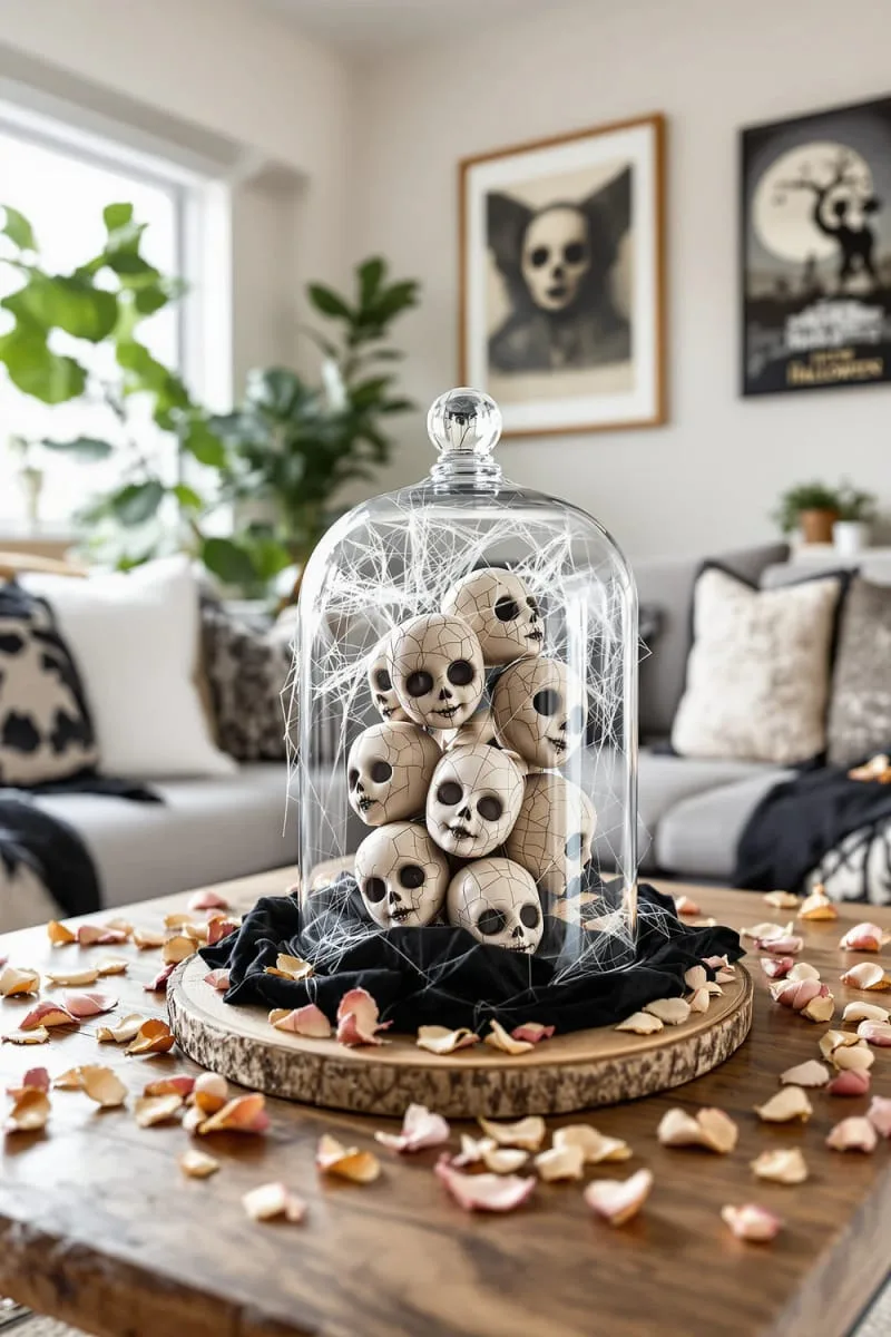 creepy doll heads arranged in a glass display dome centerpiece 1