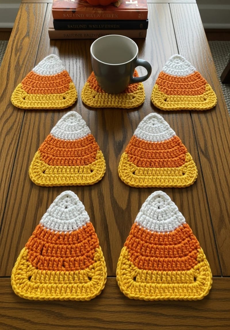 crochet candy corn coasters for coffee tables 1