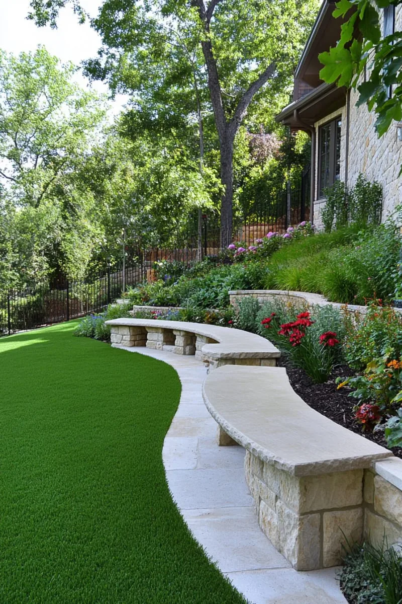 curved seating benches following the slope’s natural contour 1