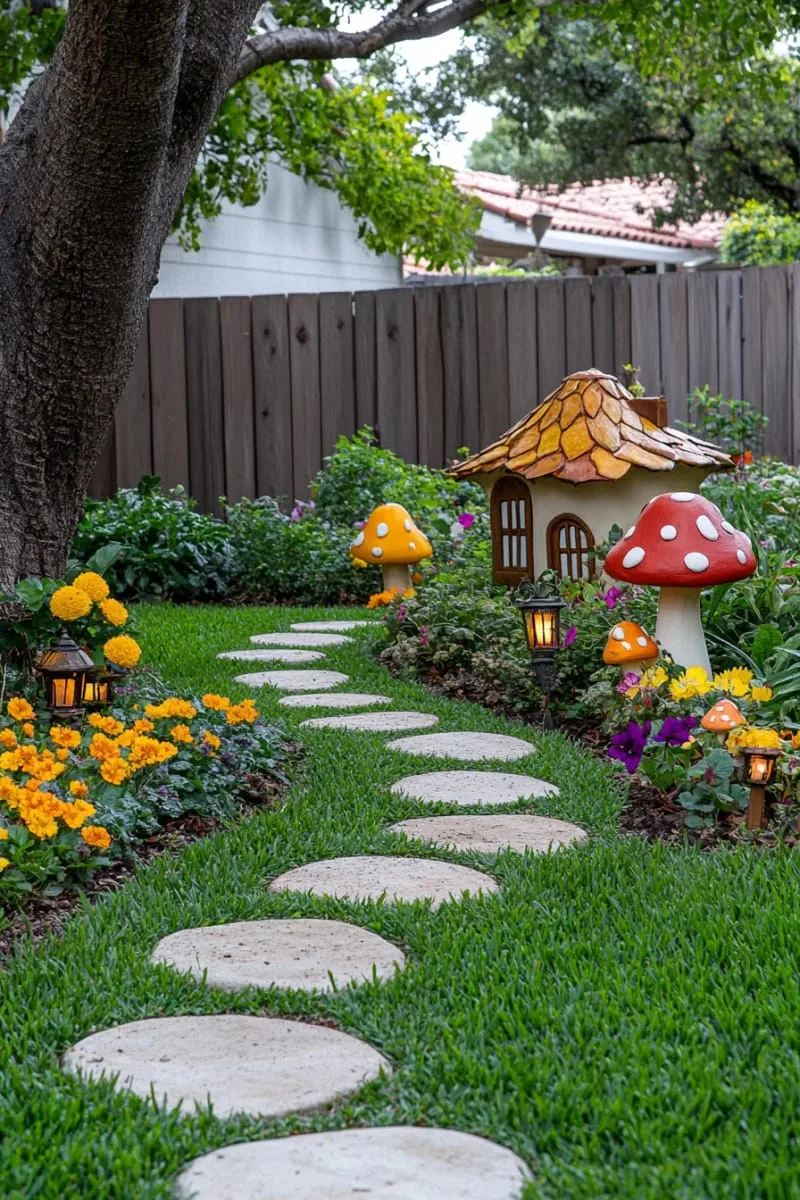 27 New Small Backyard Designs to Copy For Your Outdoor Space 9 curved stone pathway with miniature fairy garden corners 1