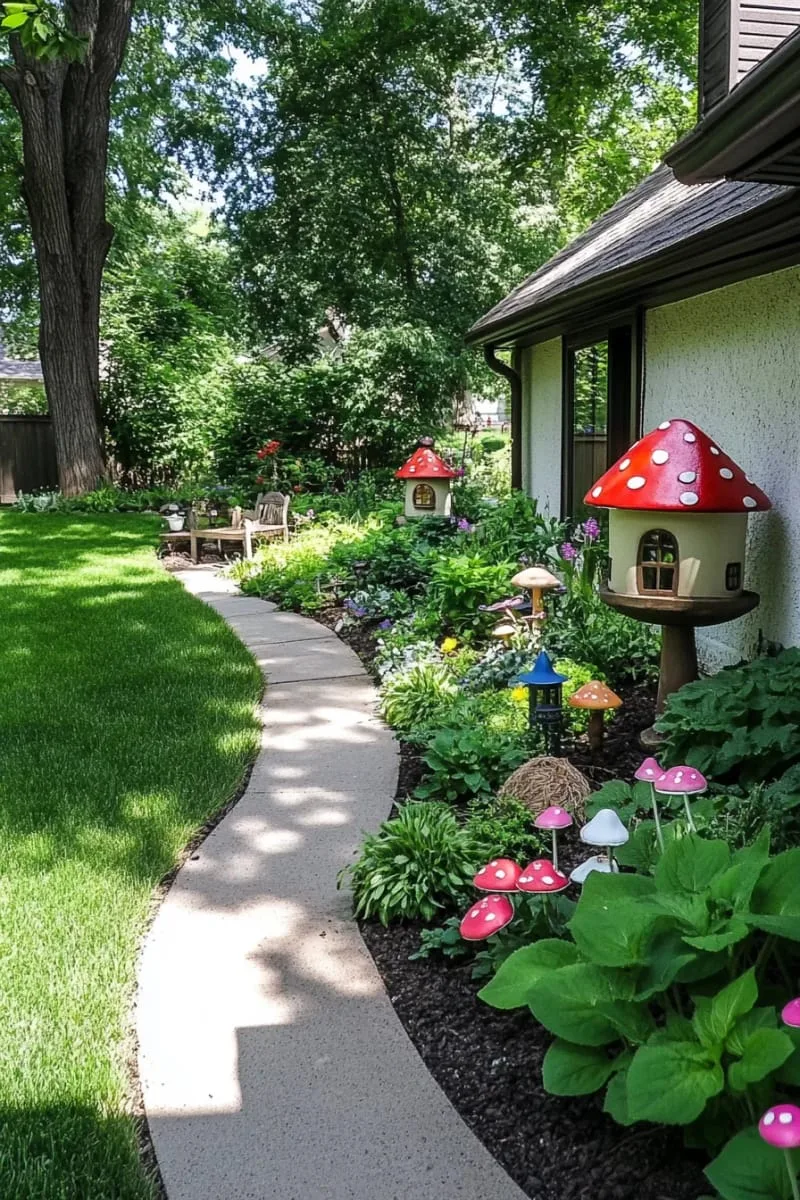27 New Small Backyard Designs to Copy For Your Outdoor Space 10 curved stone pathway with miniature fairy garden corners 1