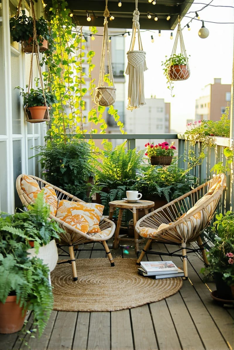 decorate with boho cushions and potted ferns for a cozy green escape 1