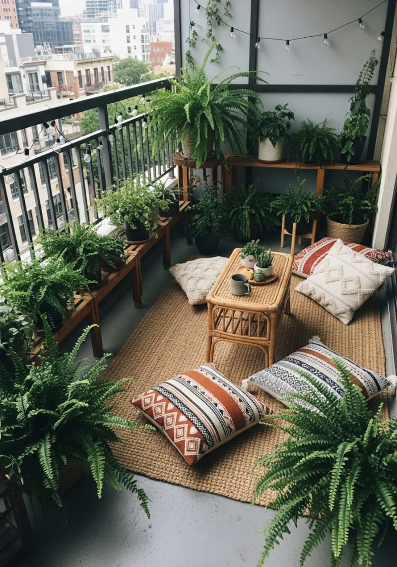 decorate with boho cushions and potted ferns for a cozy green escape 1