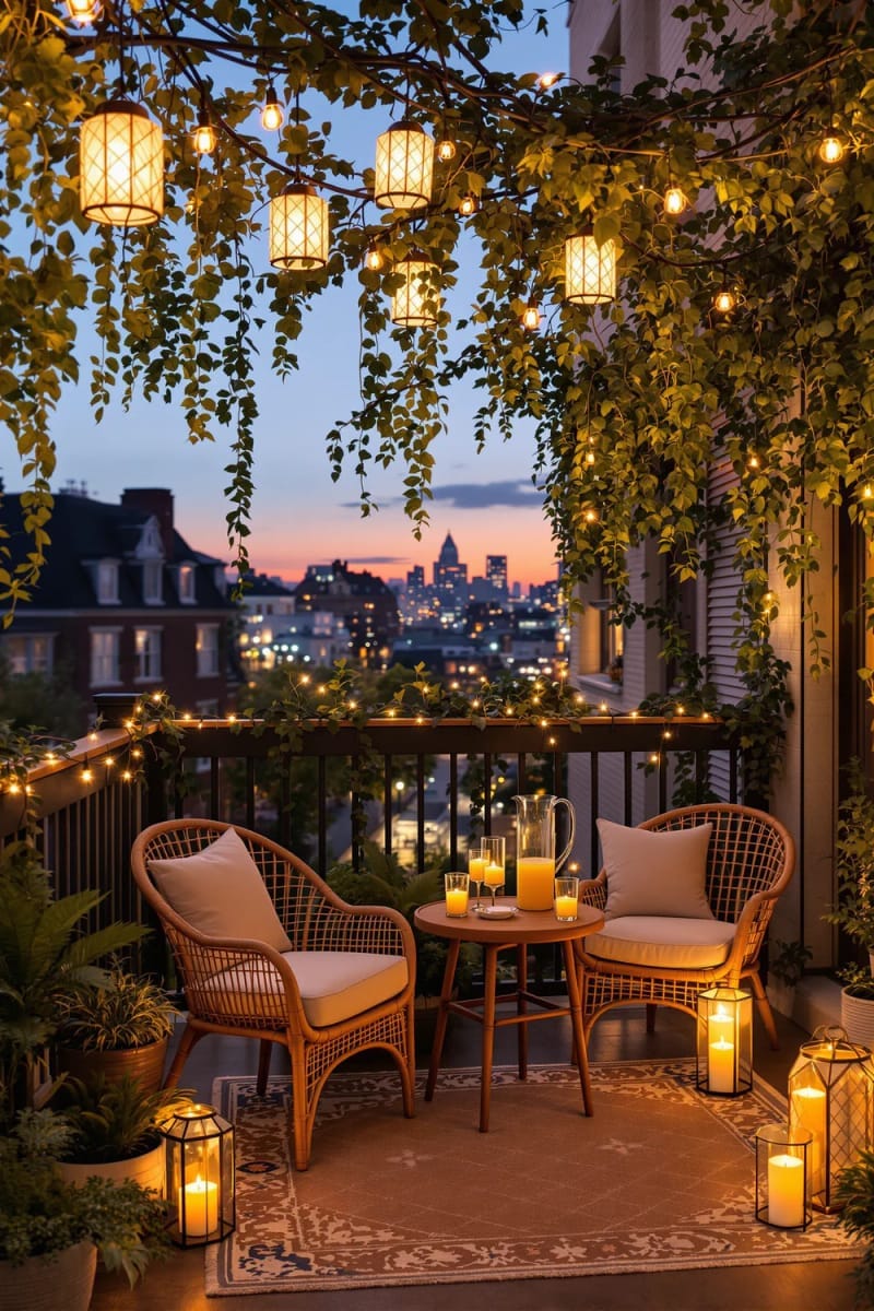 decorate with lanterns and lush balcony hanging plants for magical evenings 1