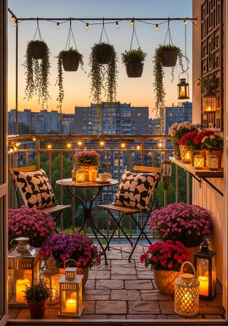 decorate with lanterns and lush balcony hanging plants for magical evenings 1