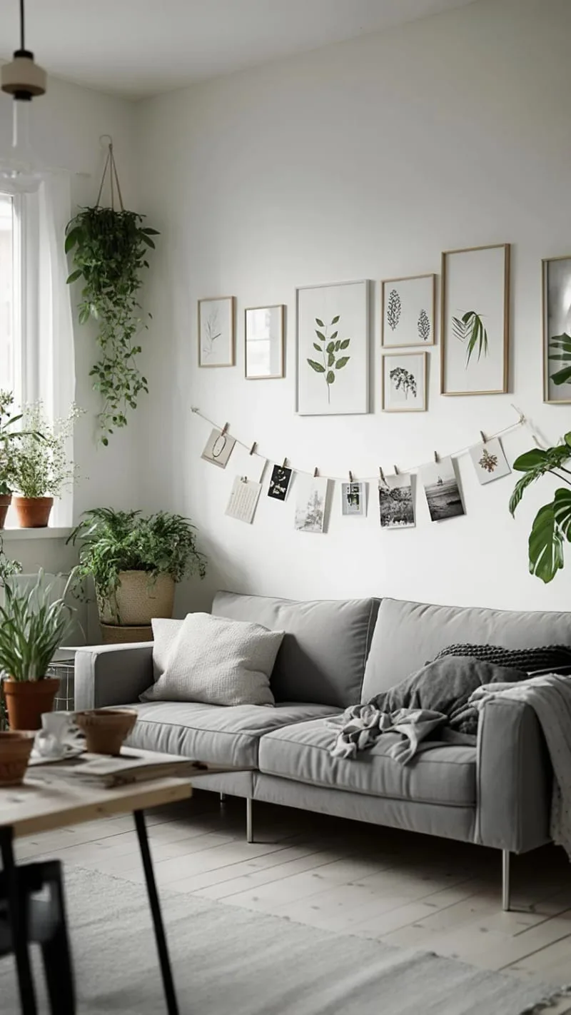 How to Decorate a Small Living Room on a Budget and In Style! 17 display postcards or art prints on the wall 1