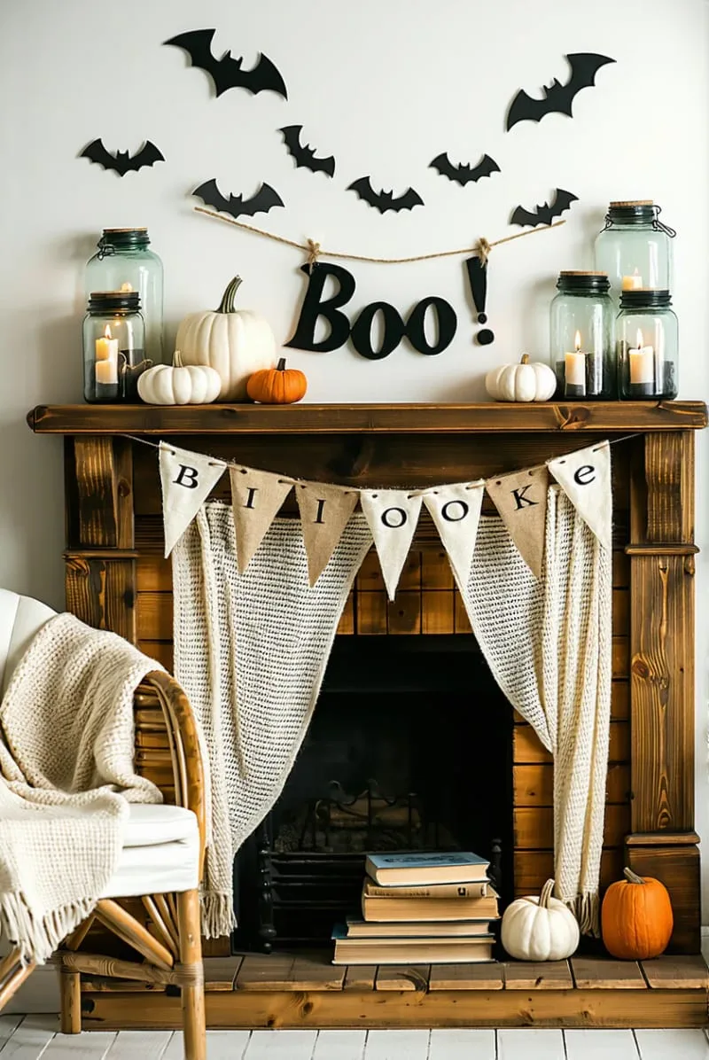 diy “boo!” banners with felt letters and mini bats 1