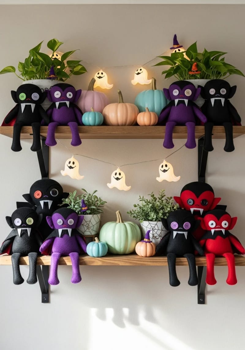 21 Super Cute Halloween Decor Ideas With A Unique Style 35 diy friendly vampire plushies for shelves 1