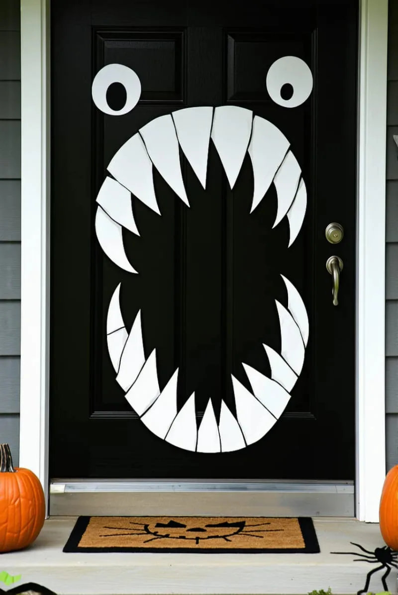 21 Creative Halloween Door Decorations: Ideas for a Festive Welcome 75 diy monster mouth door with sharp foam teeth and crazy eyes 1