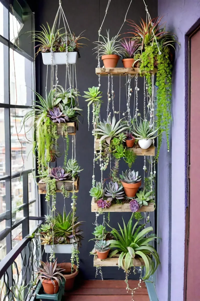 diy pallet ceiling rack for trailing succulents and air plants 1