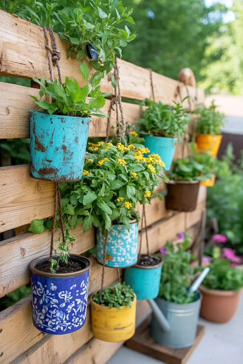 27 Unique Backyard Privacy Designs for A Serene Outdoor Oasis 14 diy pallet privacy wall with hanging herb planters 1