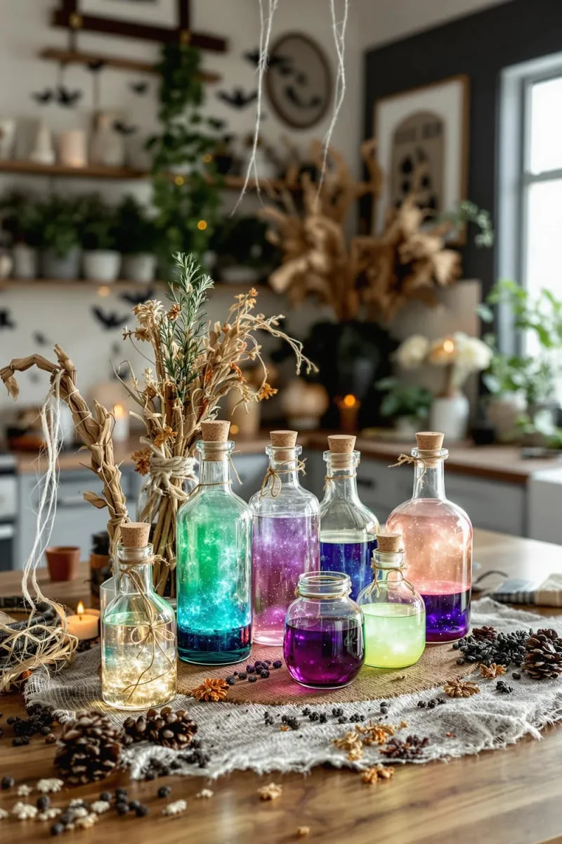 diy potion bottles with bubbling, color-changing liquid inside 1