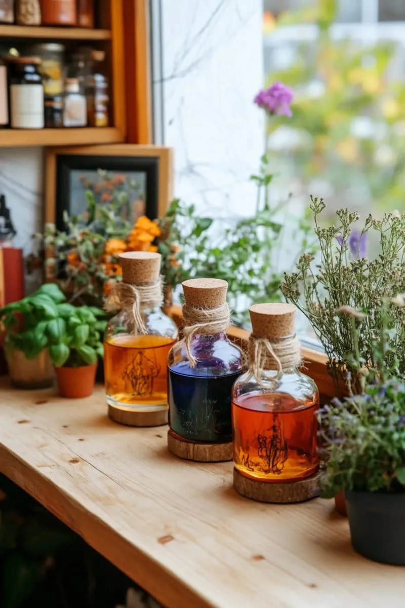 diy potion bottles with bubbling, color-changing liquid inside 1