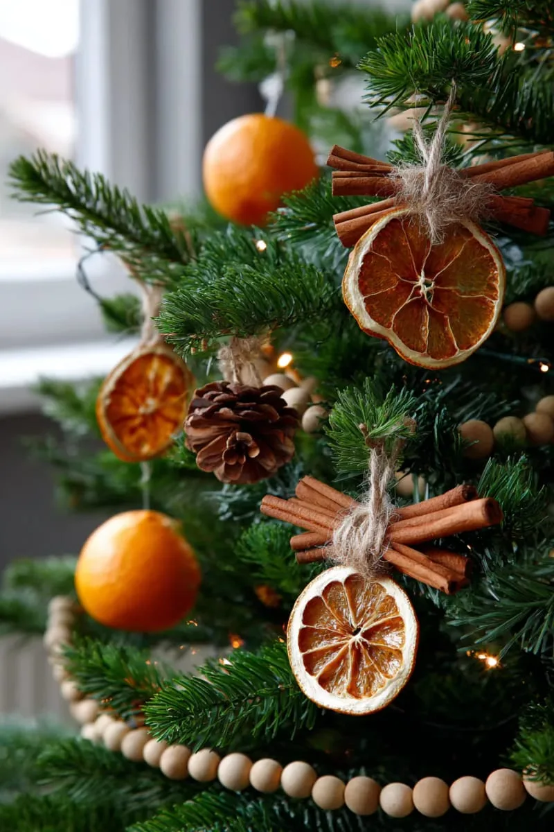 31 Dreamy Christmas Tree Decorations for a Unique Festive Touch 28 dried orange slices and cinnamon sticks for fragrant, natural christmas tree decor 1