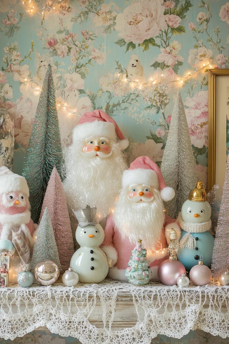 eclectic mix of vintage santa and snowman figurines 1