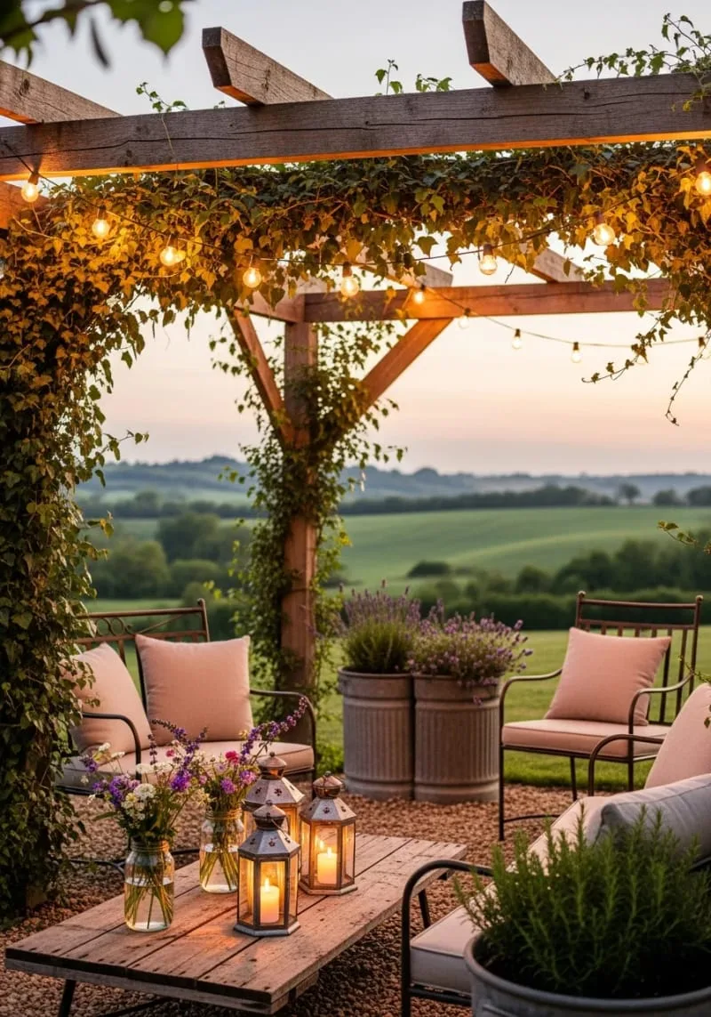 edison bulb string lights weaving through a pergola 1