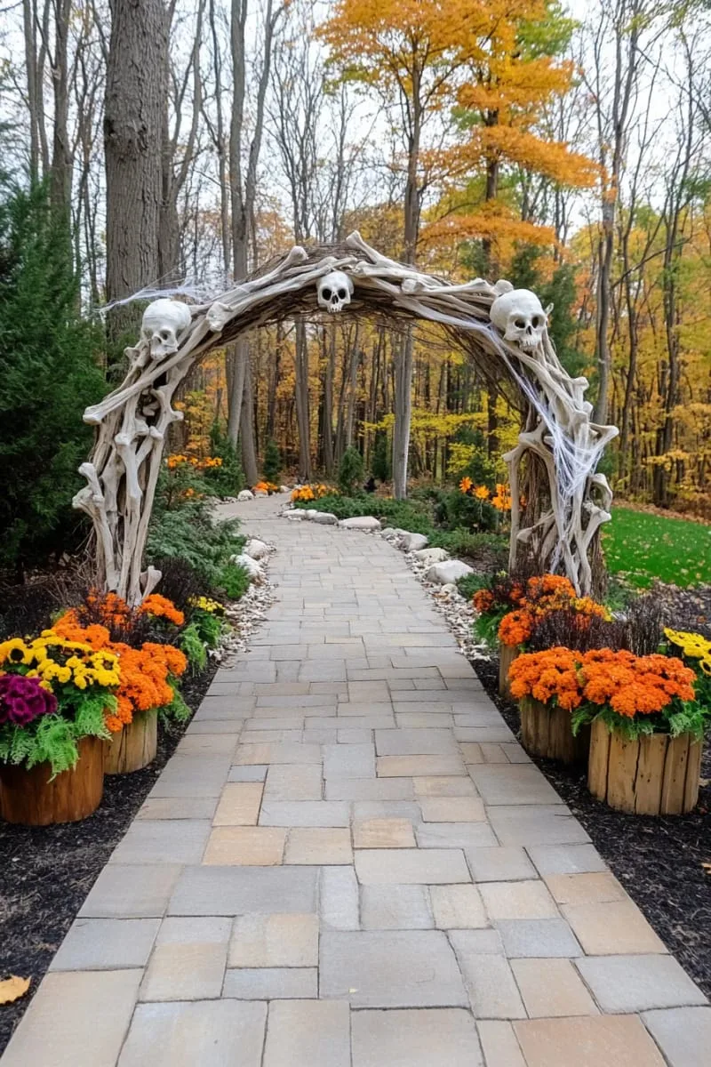 eerie forest archway made from twisted branches and bones 1