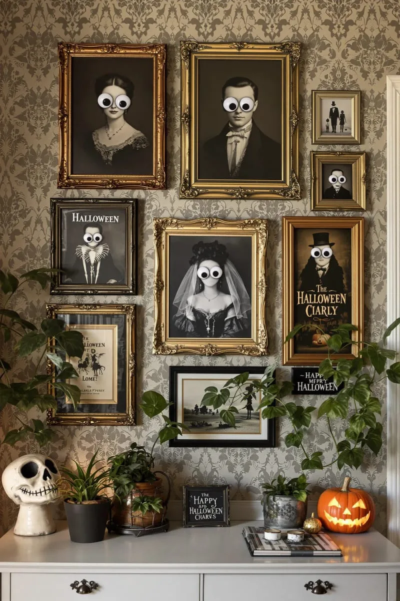 eerie victorian portraits with googly eyes glued on 1