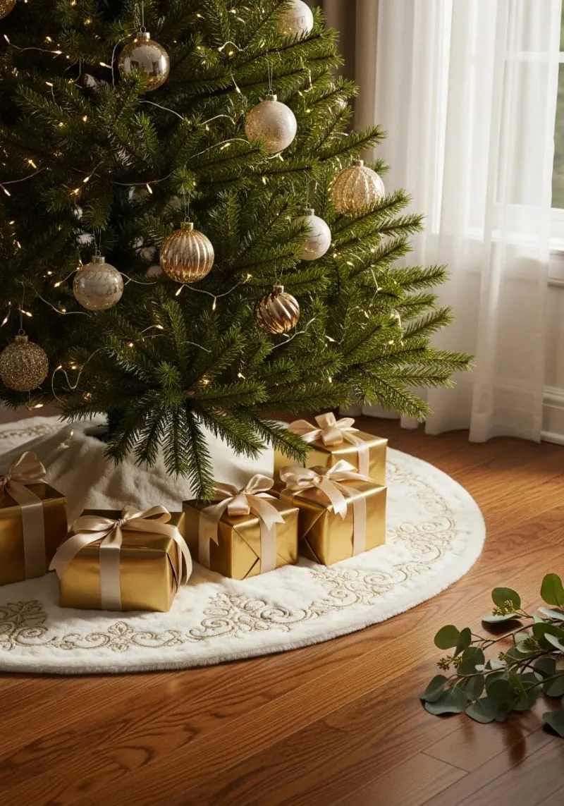 31 Trendy Christmas Decor Ideas for a Magical Home 48 elegant christmas tree skirt in faux fur and gold accents 1