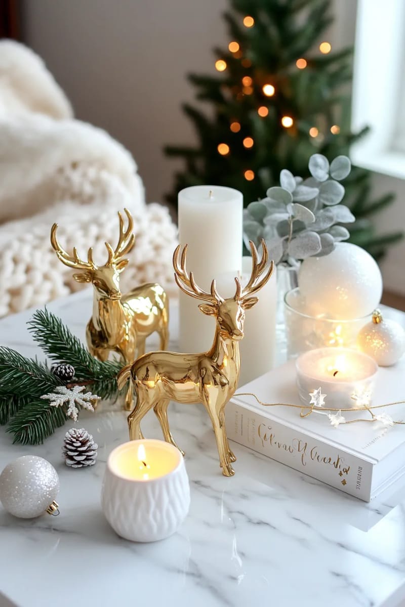 elegant gold deer figurines on a marble coffee table 1