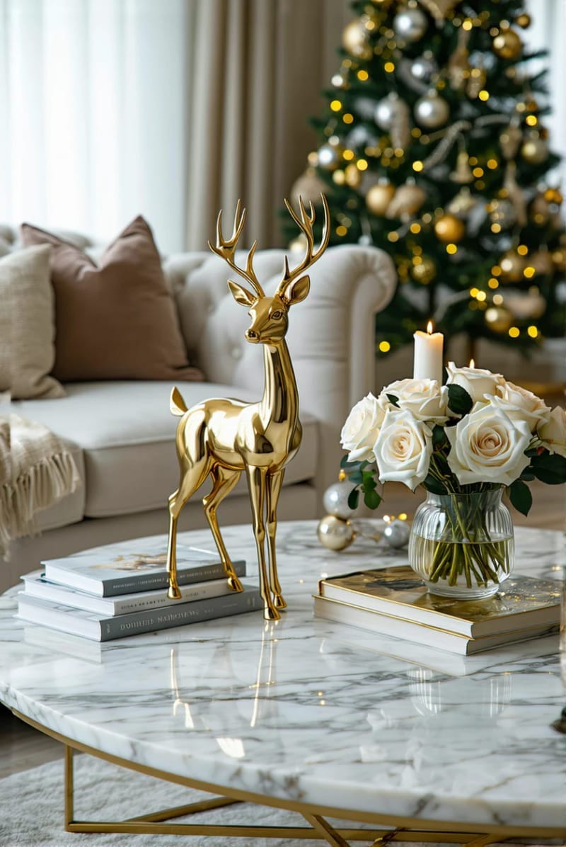 elegant gold deer figurines on a marble coffee table 1