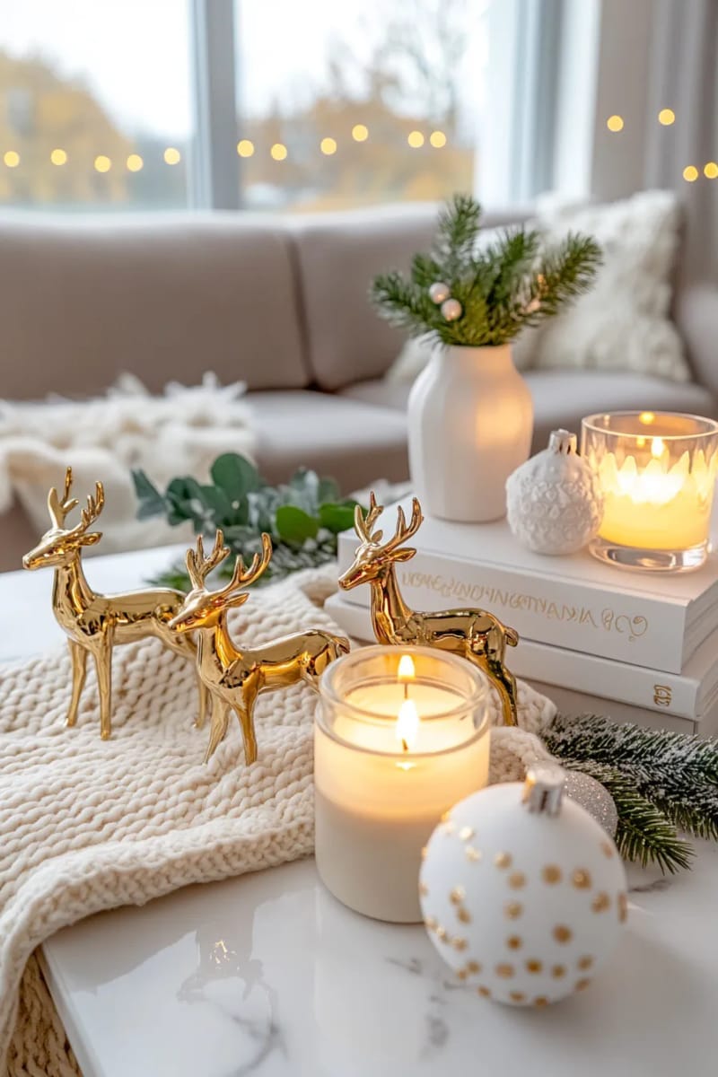 elegant gold deer figurines on a marble coffee table 1