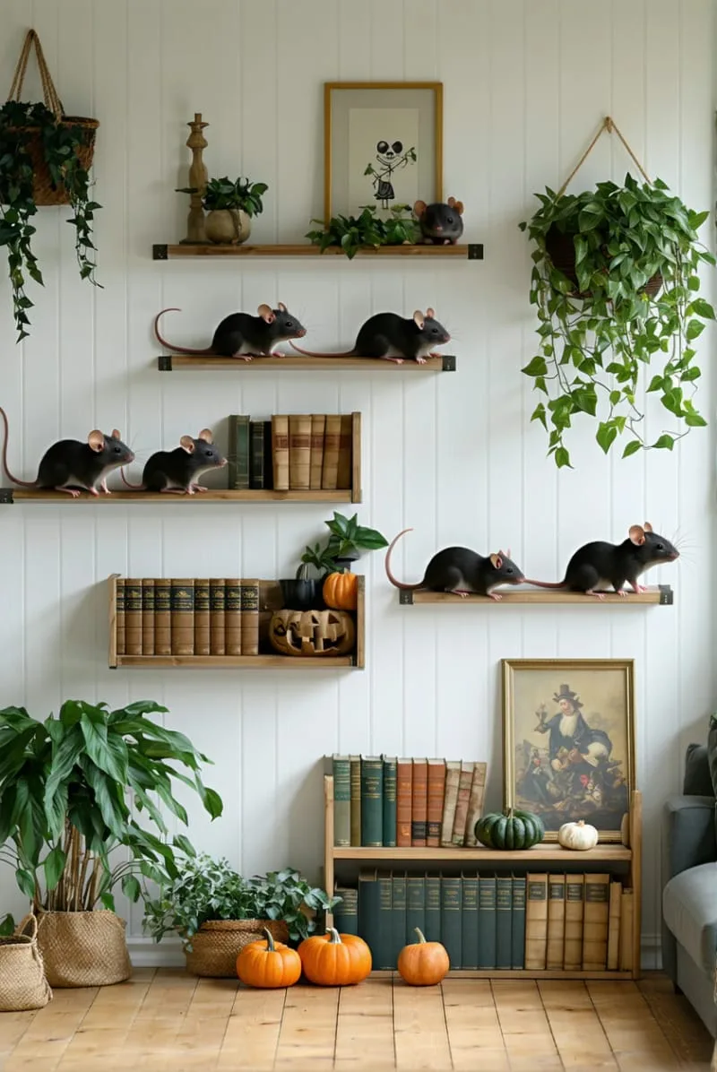 fake mice and rats peeking out from baseboards and shelves 1
