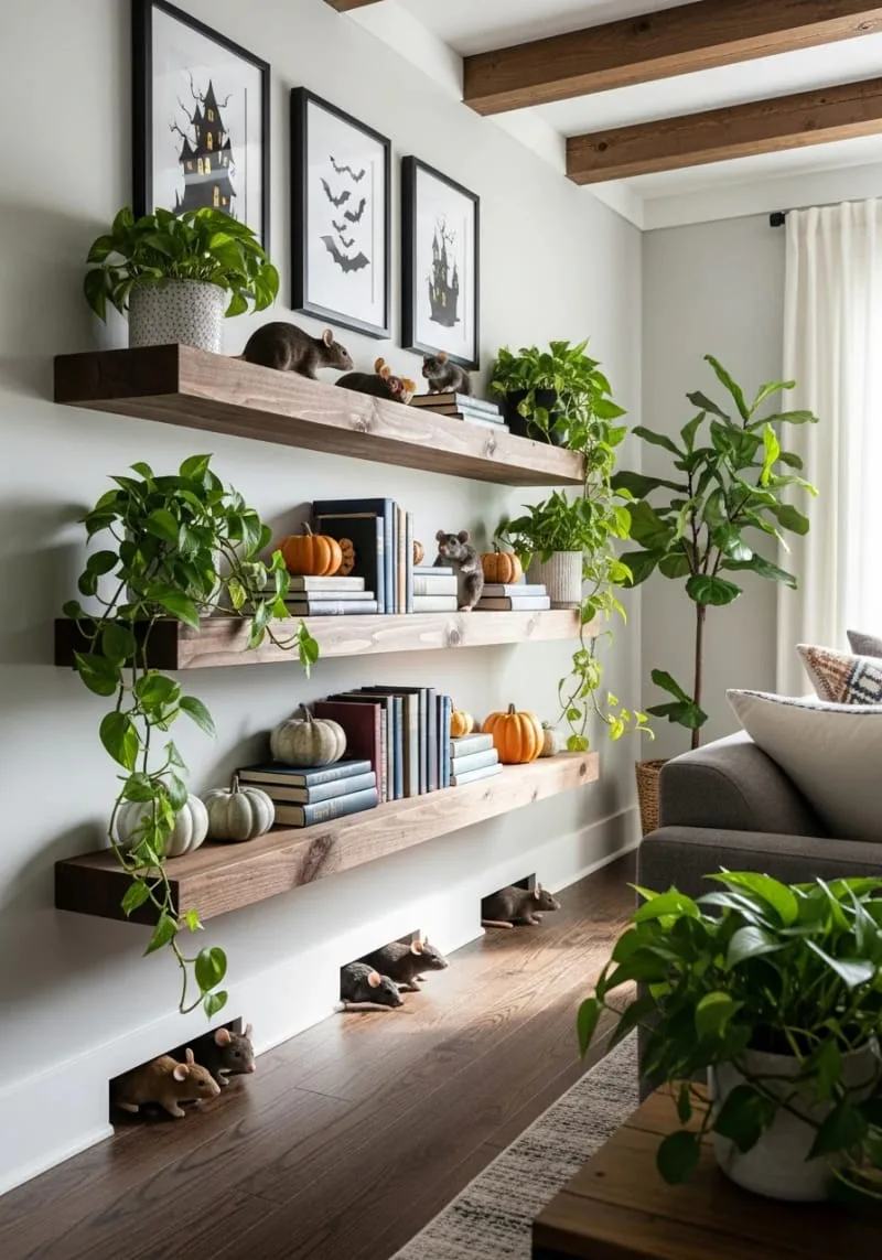 fake mice and rats peeking out from baseboards and shelves 1