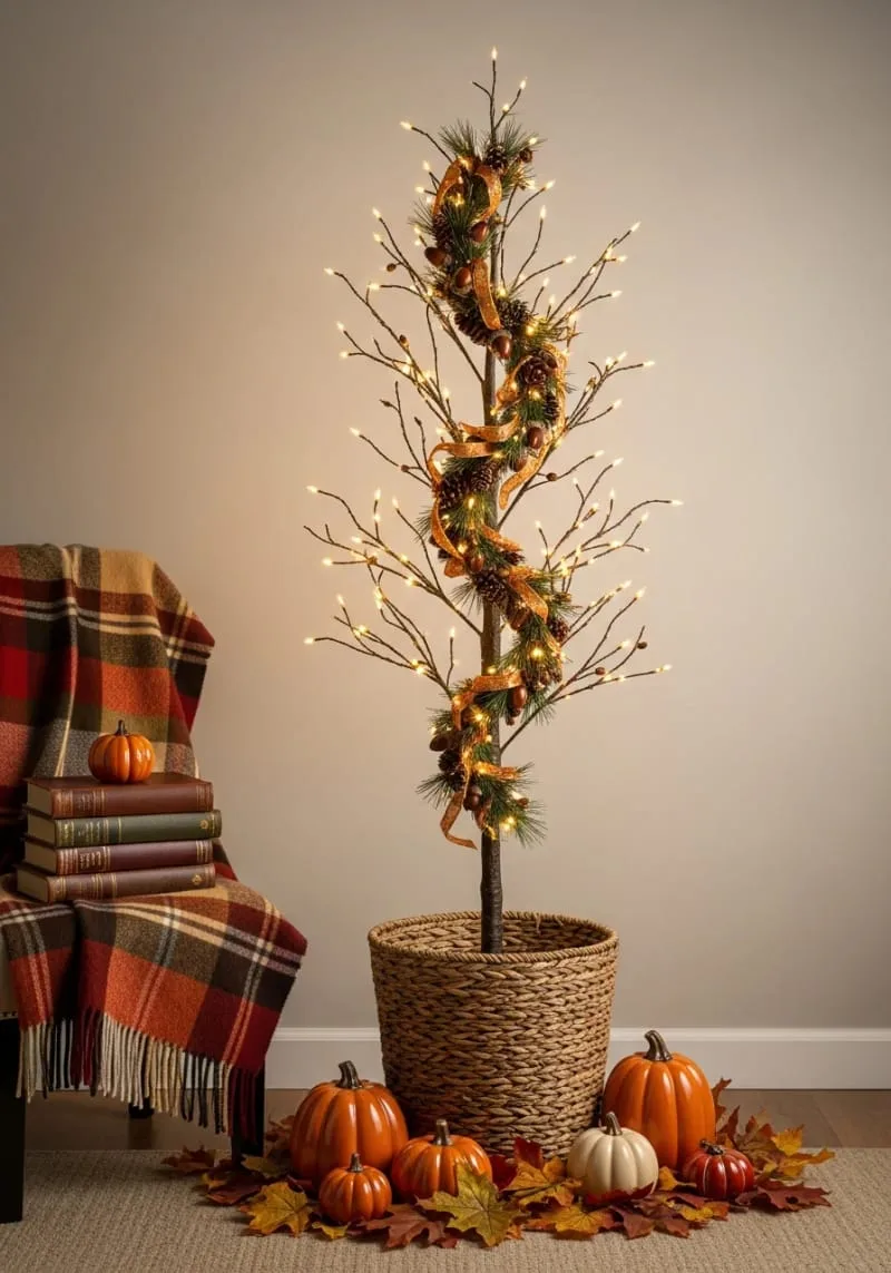 faux acorn and pine garland wrapped throughout the tree 1