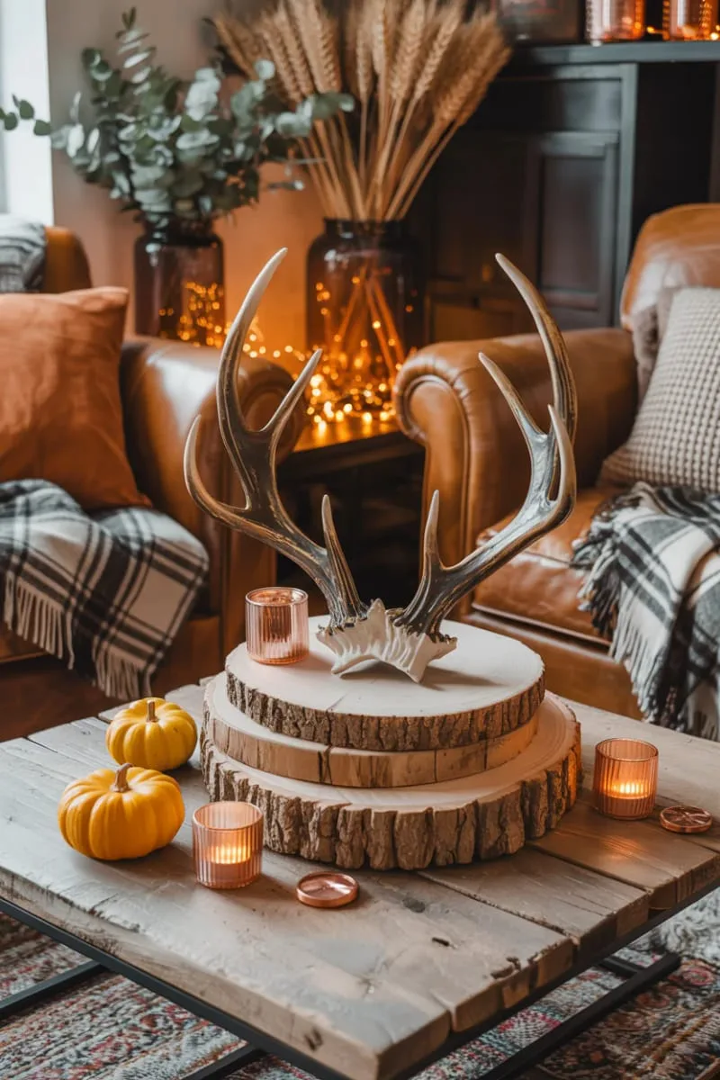 faux antler and wood slice decorations for rustic charm 1