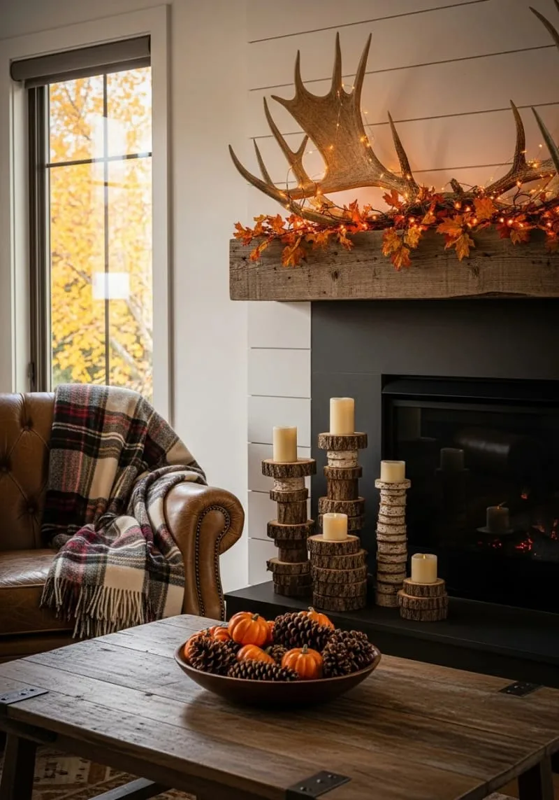 faux antler and wood slice decorations for rustic charm 1