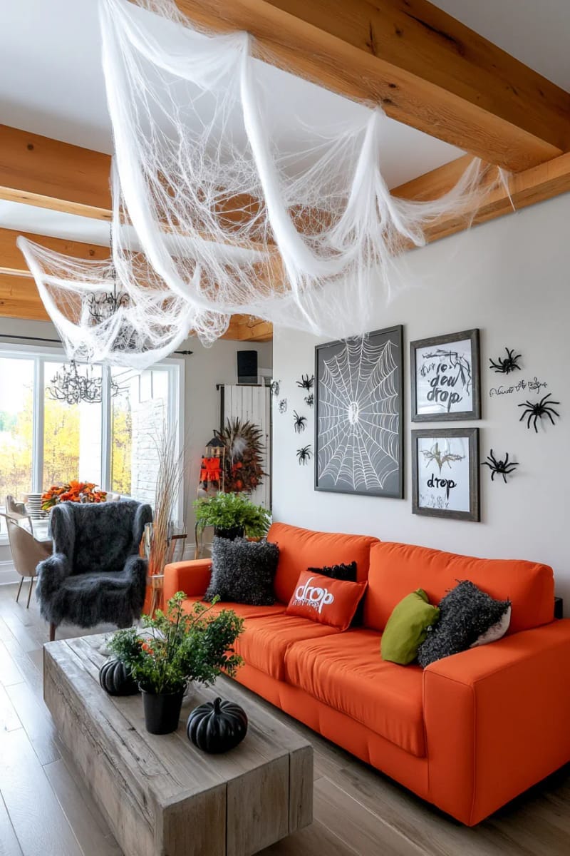 faux spiderweb ceiling canopy with crystal “dew drop” beads 1