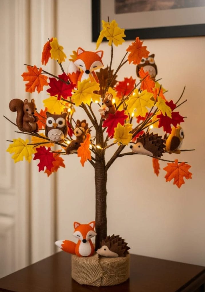 felt woodland animal ornaments peeking between branches 31