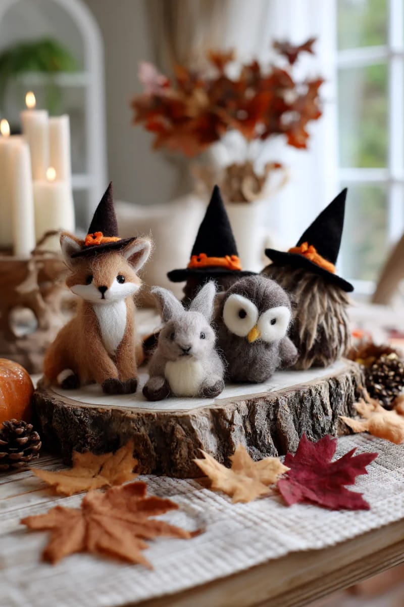 felt woodland creatures with subtle halloween accessories 1