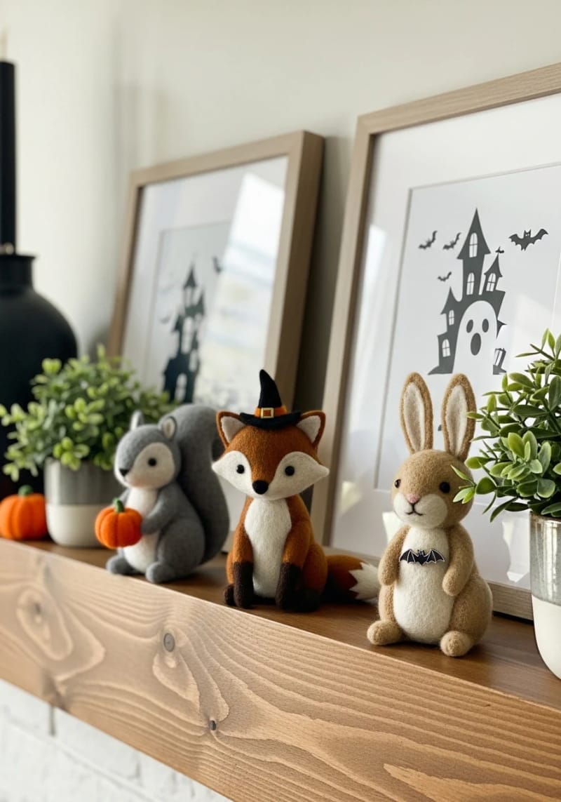 felt woodland creatures with subtle halloween accessories 1