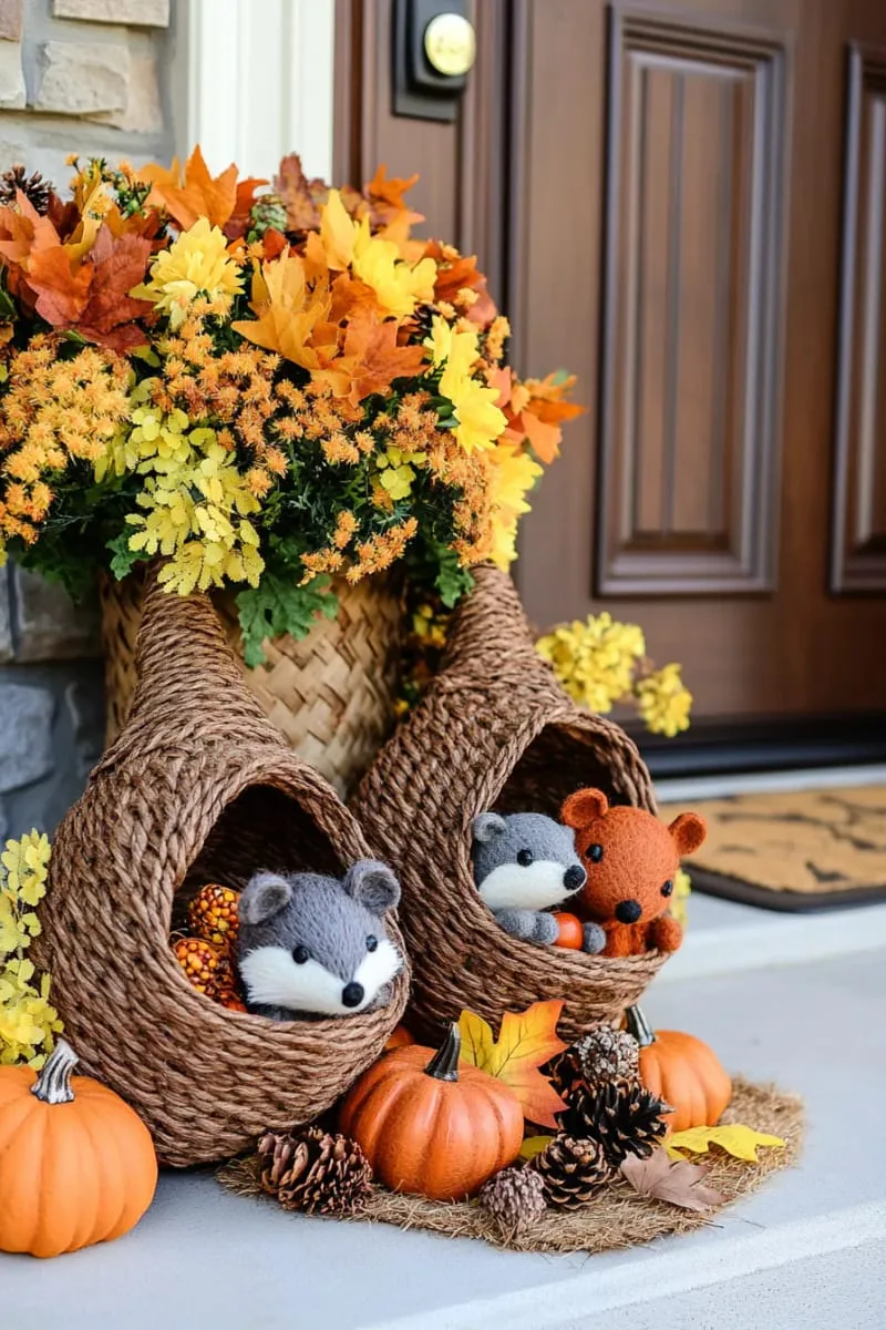 felted woodland creatures peeking out from cornucopias 1 felted woodland creatures peeking out from cornucopias 1