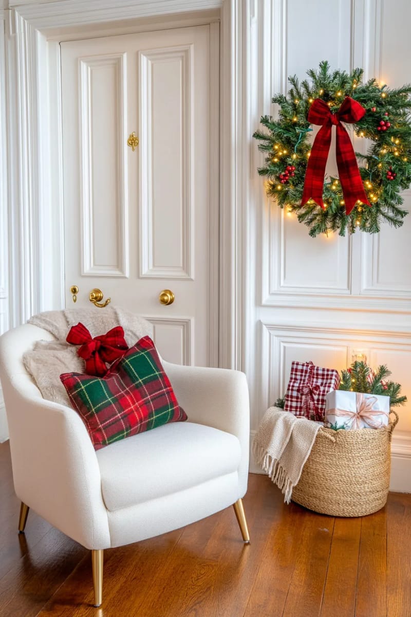 festive plaid bows on every interior door handle 1