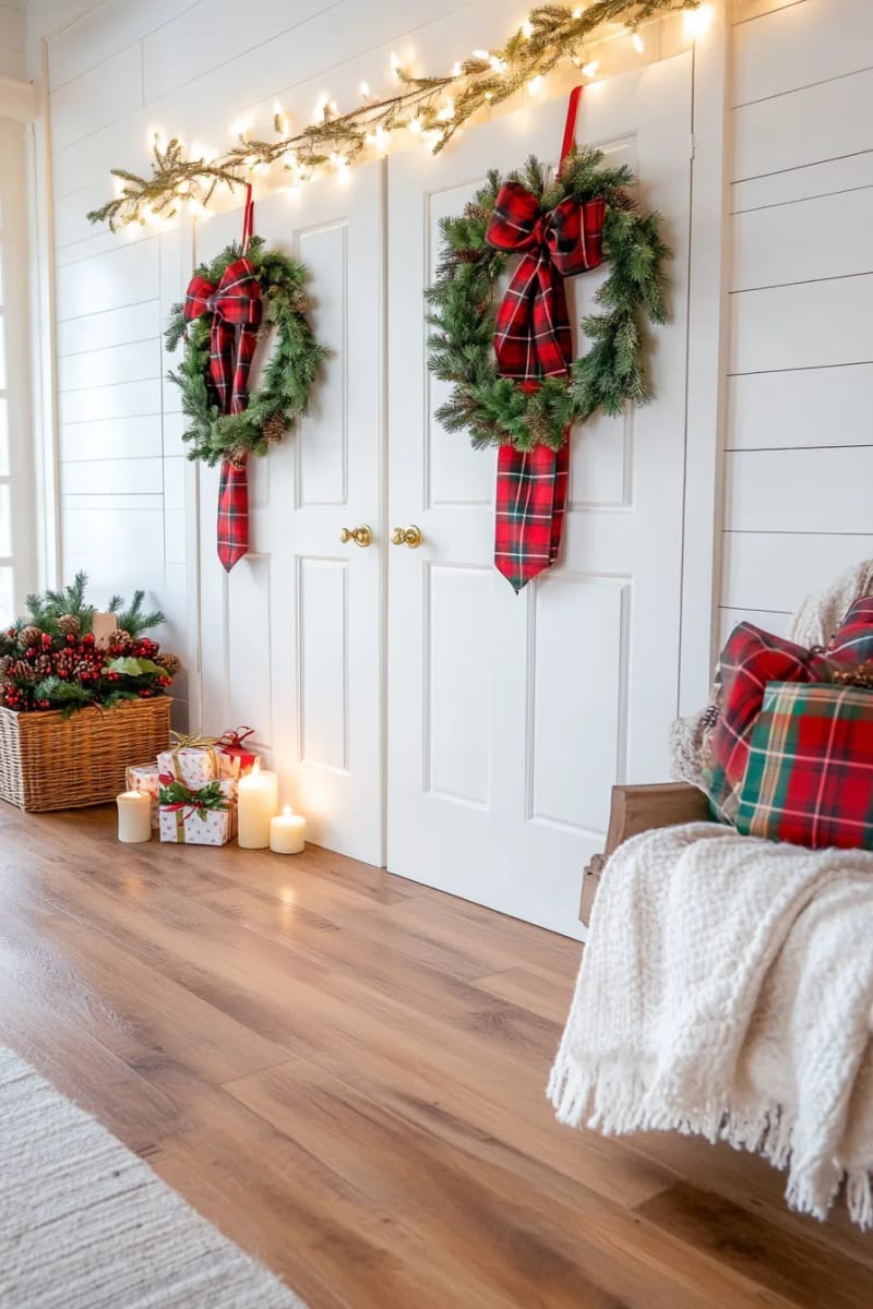 festive plaid bows on every interior door handle 1