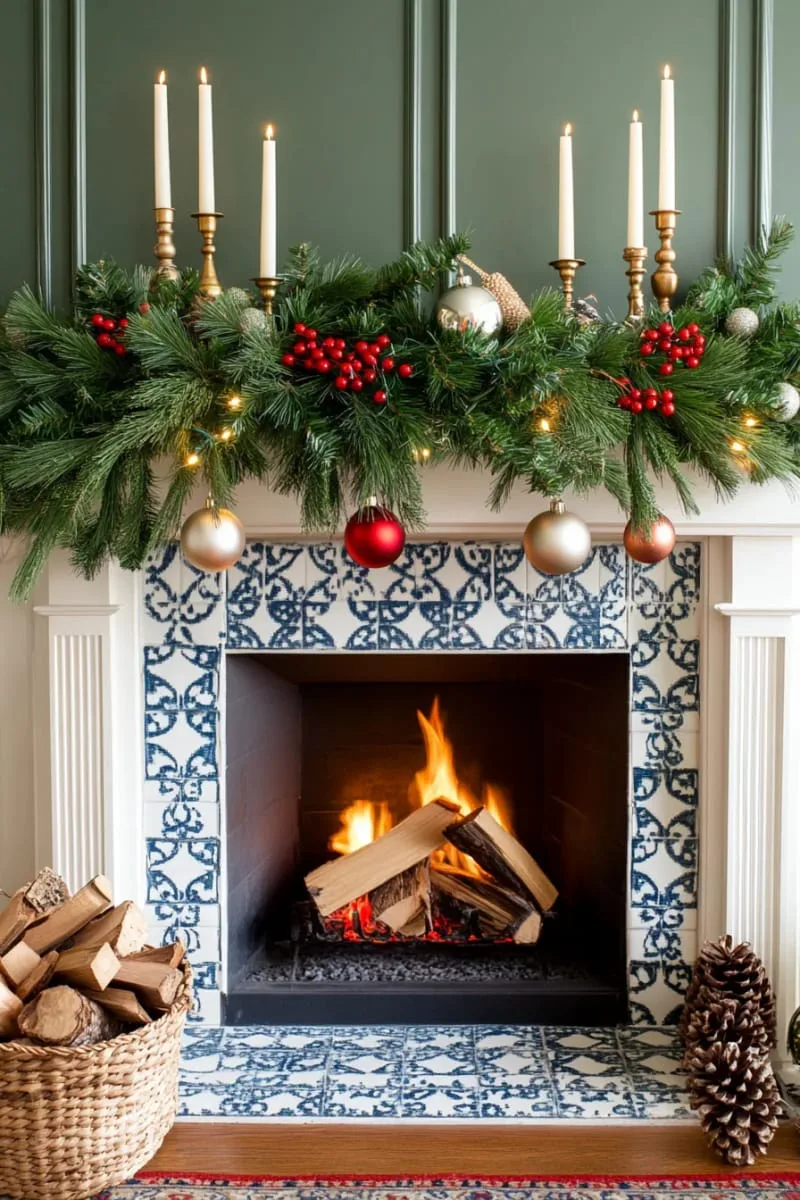 fireplace tiles adorned with seasonal greenery and berries 1