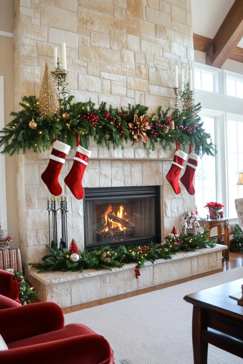 fireplace tiles adorned with seasonal greenery and berries 1
