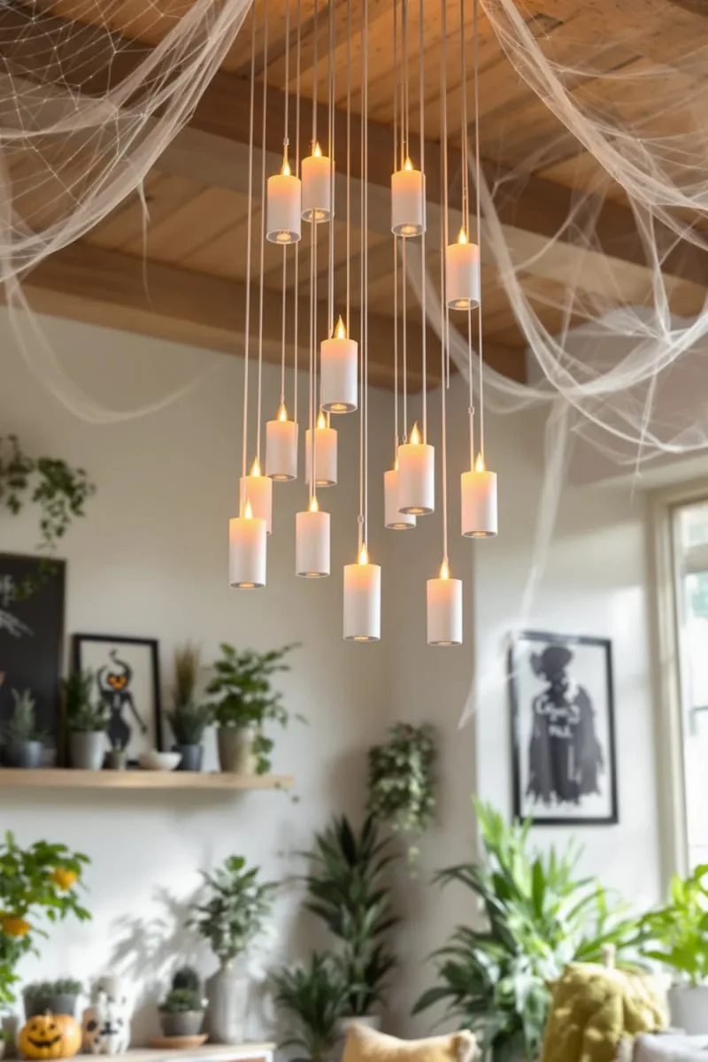 floating candle chandelier using fishing wire and led lights 1
