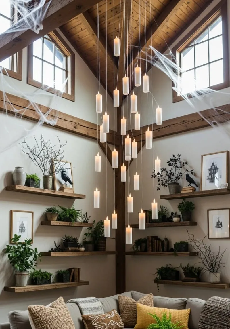 floating candle chandelier using fishing wire and led lights 1