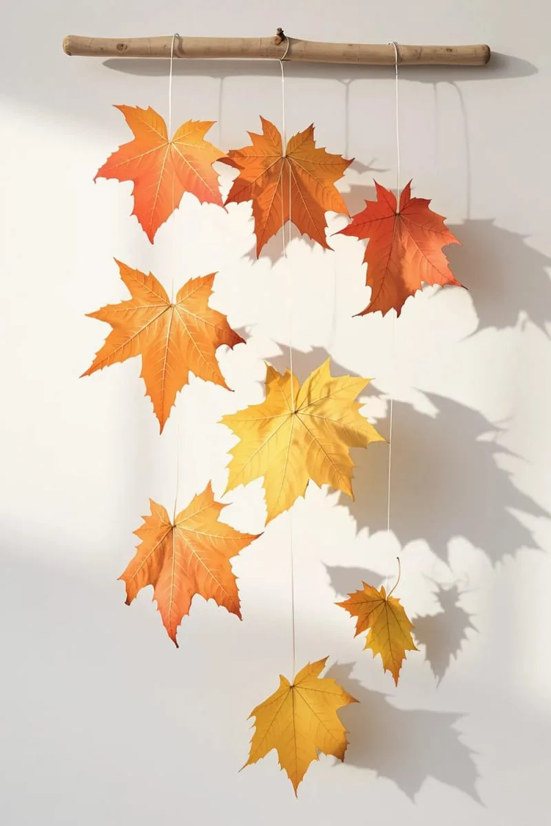 floating leaf art display using transparent fishing wire and real leaves 1