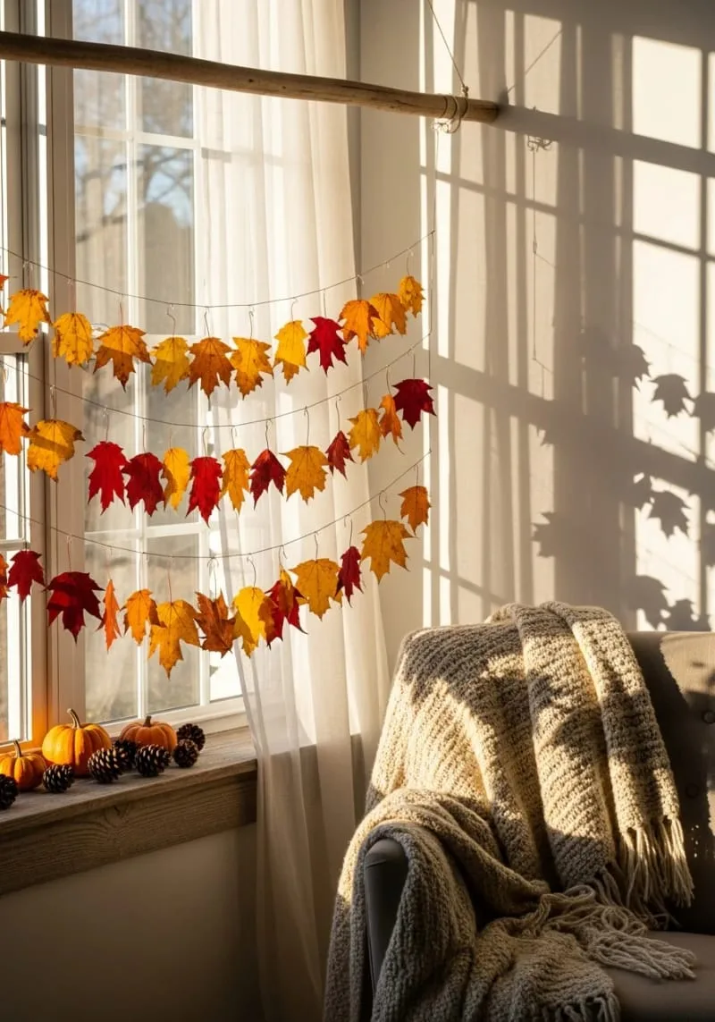 floating leaf art display using transparent fishing wire and real leaves 1
