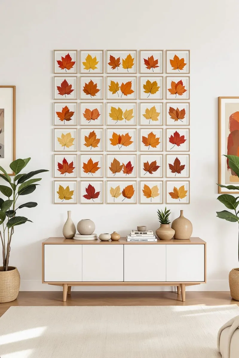 floating leaf art wall using real pressed autumn foliage 1