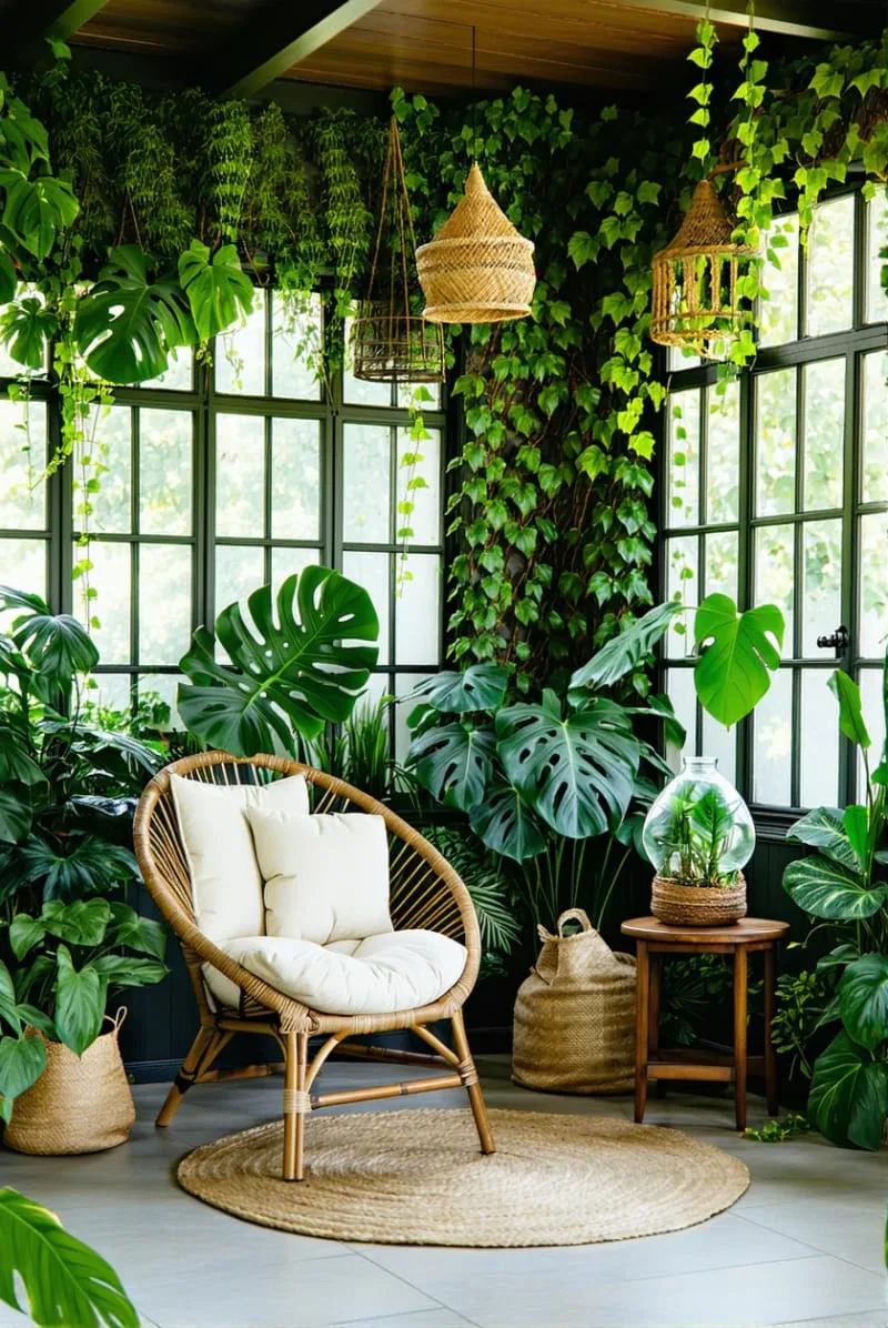 19 Small Sunroom Ideas to Brighten Small Spaces 44 floor-to-ceiling greenery wall for an indoor jungle feel 1